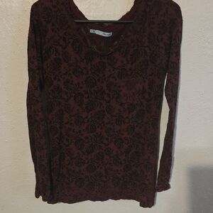 Maurices Burgundy and Black Floral Long Sleeve Top